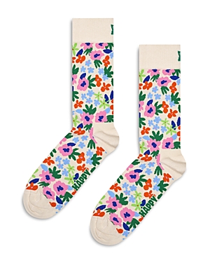 Happy Socks Flower Crew Sock, Women's At Urban Outfitters In White