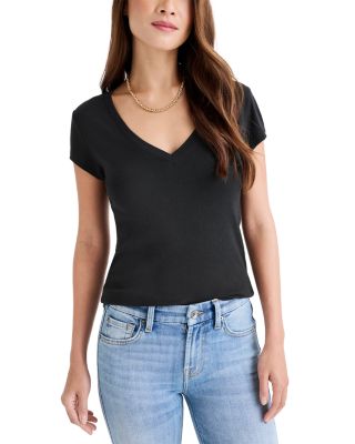 Splendid V-neck Cotton Blend T-shirt In Black