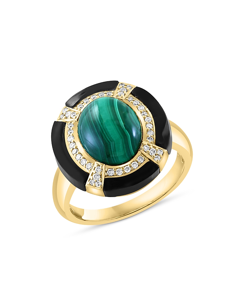 Bloomingdale’s Fine Collection Malachite, Onyx and Diamond Ring in 14K Yellow Gold