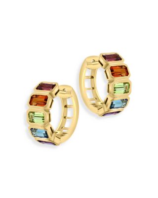 Bloomingdale's Fine Collection Multi Gemstone Small Hoop Earrings in 14K Yellow Gold