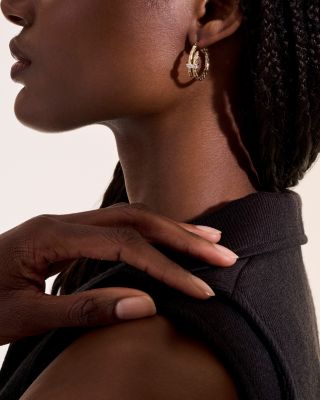 14K Yellow Gold Spear Diamond Coil Hoop Earrings