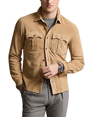 Shop Polo Ralph Lauren Suede Utility Jacket In Khaki