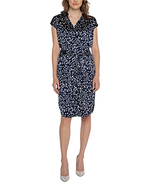 Shop Liverpool Los Angeles Collared Button Front Stretch Satin Dress In Navy Multi