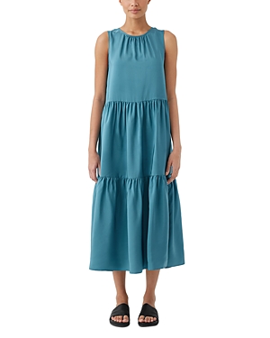 eileen fisher silk round neck tiered dress