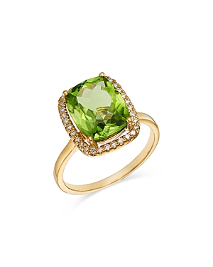 Shop Bloomingdale's Peridot & Diamond Halo Ring In 14k Yellow Gold 0.18 Ct. T.w. - 100% Exclusive In Green/gold