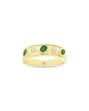 Bloomingdale's Emerald & Diamond Bezel Band In 14k Yellow Gold In Green/gold