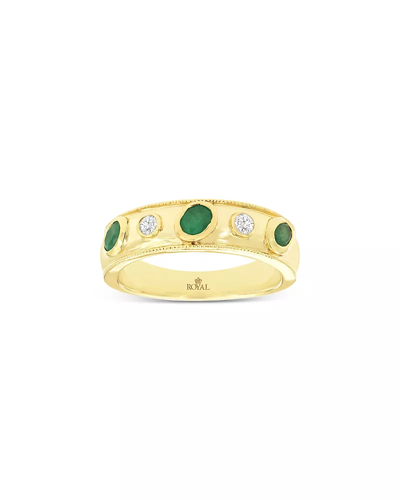 Bloomingdale's Fine Collection Emerald & Diamond Bezel Band in 14K Yellow Gold