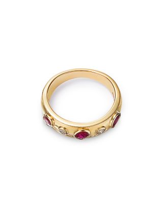 Ruby & Diamond Ring 14K Yellow Gold 0.10 tcw 
