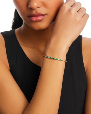 Emerald & Diamond Bangle Bracelet in 14K Yellow Gold