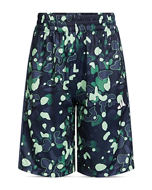 Shop Adidas Originals Boys' Elastic Waist Printed Pebble Camo Shorts - Big Kid In Navy/green
