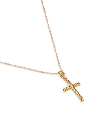 Children&#39;s Swirl Cross Pendant Necklace in 14K Yellow Gold, 14&amp;quot;
