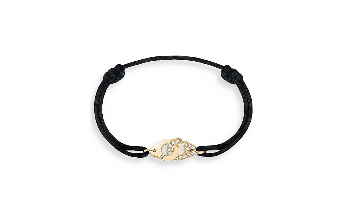 Dinh Van 18K Yellow Gold Menottes R10 Diamond Intertwined Handcuff Charm Adjustable Cord Bracelet