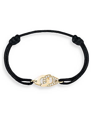 Dinh Van 18k Yellow Gold Menottes R10 Diamond Intertwined Handcuff Charm Adjustable Cord Bracelet In Gold/black