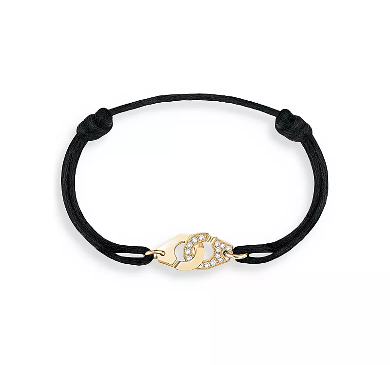 Dinh Van 18K Yellow Gold Menottes R10 Diamond Intertwined Handcuff Charm Adjustable Cord Bracelet