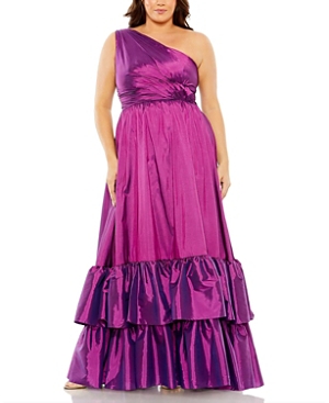 Mac Duggal One Shoulder Asymmetrical Ruffle Hem Gown In Ultra Violet