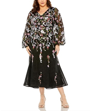 Shop Mac Duggal Puff Sleeve Embellished Gown In Black Multi