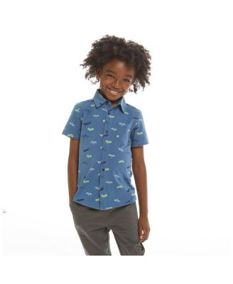 Andy & Evan - Boys' Blue Vehicles Short Sleeve Button-Down Shirt - Little Kid, Big Kid