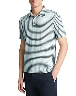Shop Vince Linen Stripe Regular Fit Polo Shirt In Ceramic Blue
