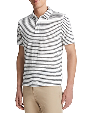 Shop Vince Linen Stripe Regular Fit Polo Shirt In Optic White