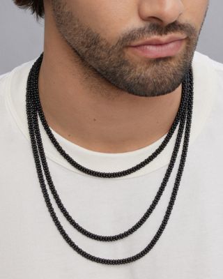 Men's Sterling Silver Anthem Black Ceramic Caviar Bead Necklace, 20" - Exclusive