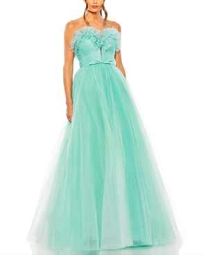 Shop Mac Duggal Strapless Glitter Tulle Gown In Aqua Ombre
