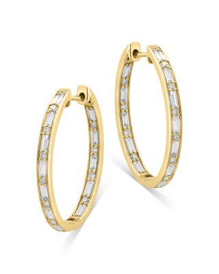 Bloomingdale's Fine Collection Diamond Baguette & Round Medium Hoop Earrings in 14K Yellow Gold, 1.15 ct. t. w.