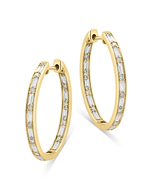 Diamond Baguette & Round Medium Hoop Earrings in 14K Yellow Gold, 1.15 ct. t.w.