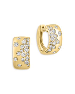Scattered  Diamond Huggie Hoop Earrings in 14K Yellow Gold, 0.5 tcw