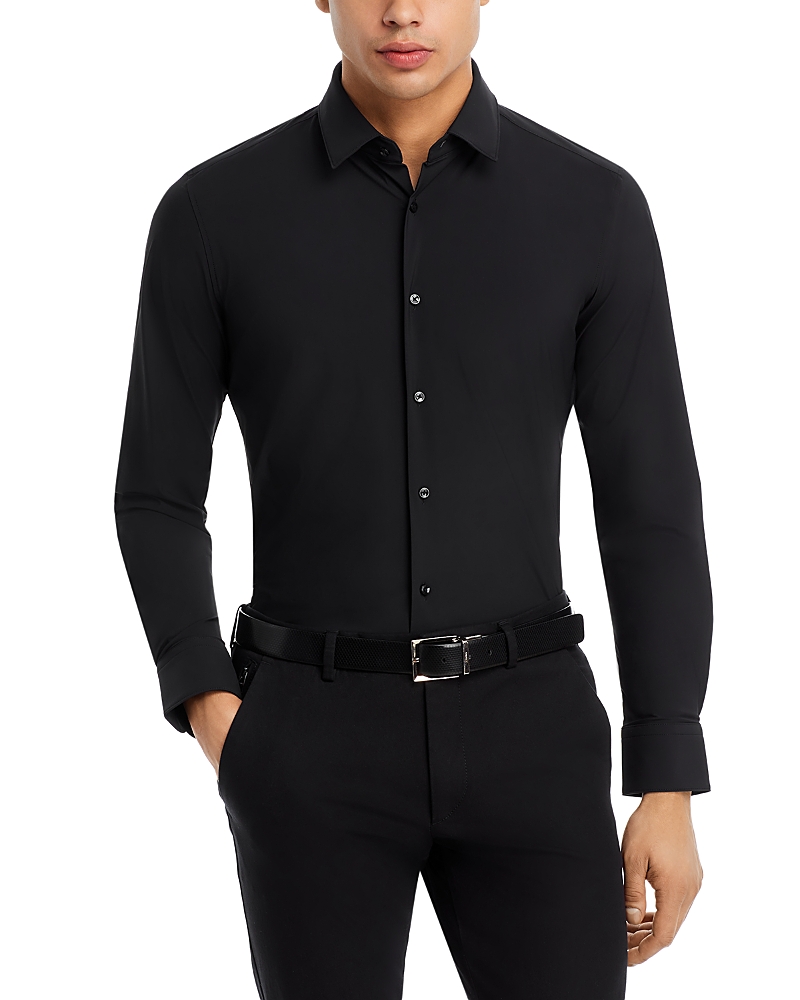 Hugo Boss Slim-fit Shirt In Performance-stretch Cotton-blend Jersey In Black