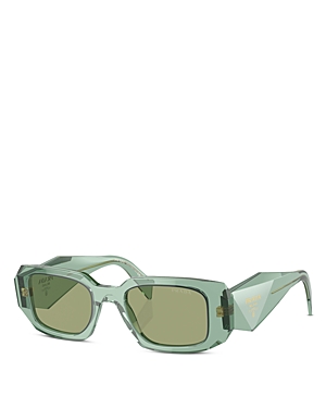 Shop Prada Symbole Rectangular Sunglasses, 49mm In Green/green Solid