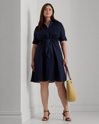 Tie Front Linen Shirt Dress - Petite, Regular & Plus