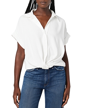 Shop Hudson Knotted Hem Short Sleeve Shirt In White