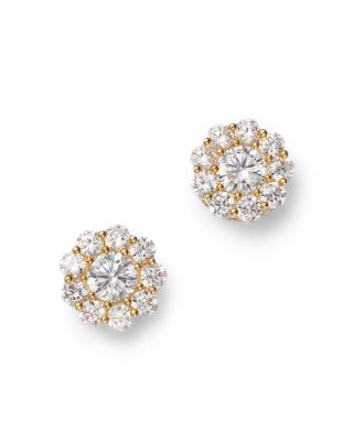 Diamond Halo Stud Earrings in 14K Yellow Gold, 1.0 tcw
