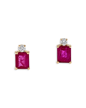 Bloomingdale's Ruby & Diamond Stud Earrings In 14k Yellow Gold In Pink