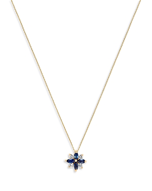 Bloomingdale's Sapphire & Diamond Flower Pendant Necklace In 14k Yellow Gold, 16 In Blue/gold