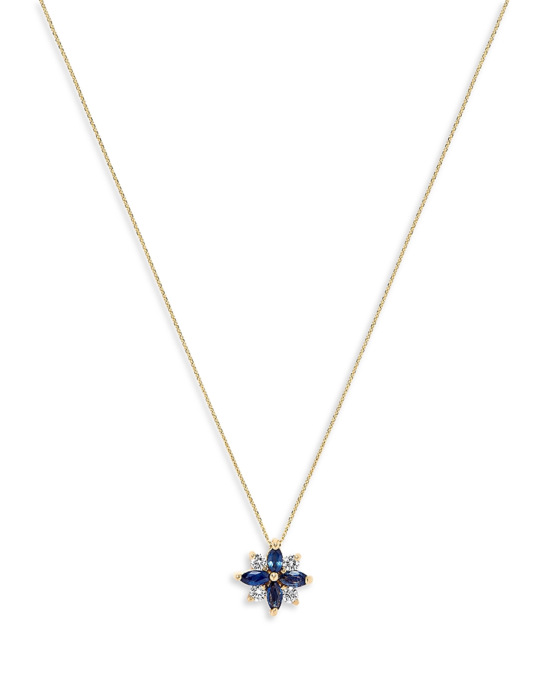 Bloomingdale's Sapphire & Diamond Flower Pendant Necklace In 14k Yellow Gold, 16 In Blue/gold