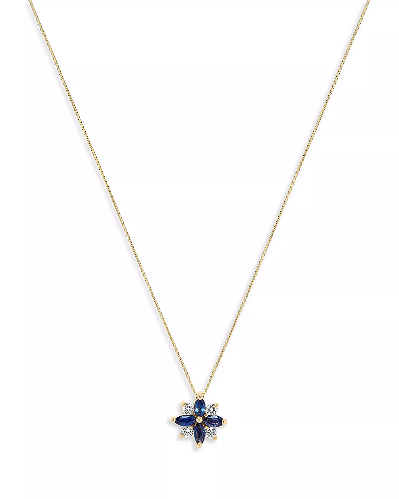 Bloomingdale's Fine Collection Sapphire & Diamond Flower Pendant Necklace in 14K Yellow Gold, 16