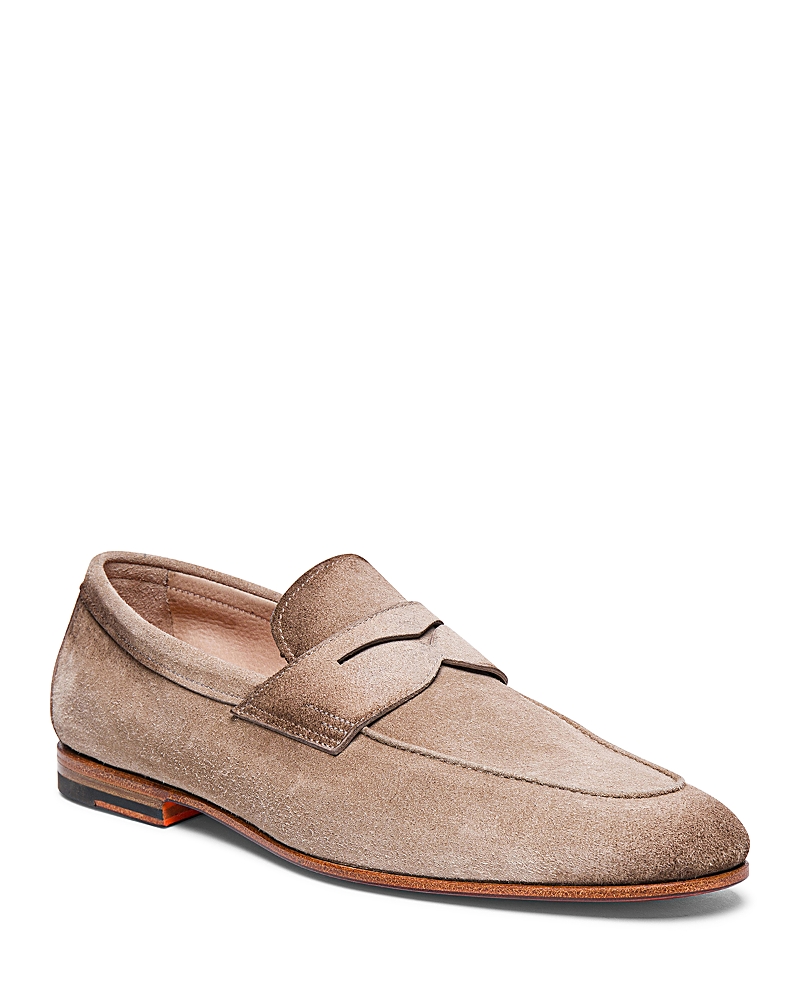 Santoni Leather Moccasin Shoes In Light Brown