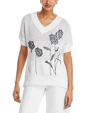 Shop Misook Embroidered Crochet Knit Tunic In Black/white