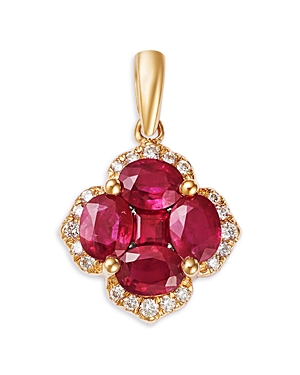 Bloomingdale's Ruby & Diamond Flower Halo Pendant In 14k Yellow Gold In Pink