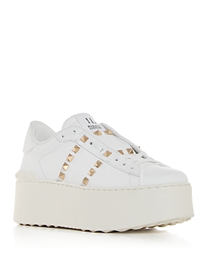 Shop Valentino Women's Rockstud Untitled Low Top Platform Sneakers In White