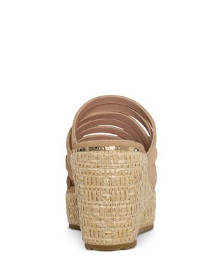 Women's Leather Toe Loop Wedge Slide Sandals