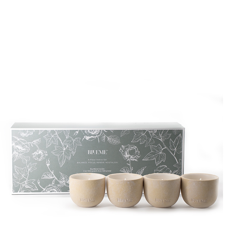Blueme Mother's Day 4 Piece Ceramic Votive Set: Balance, Focus, Renew, Nostalgia