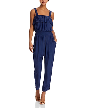 Shop Ramy Brook Shay Pleated Jumpsuit In Spring Navy