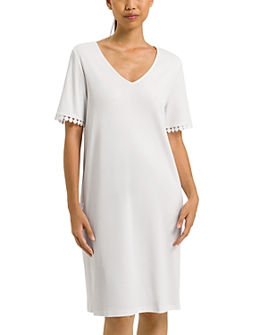 Shop Hanro Rosa Embroidered Trim Nightgown In Off White