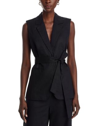 売れ筋商品|||エレントレイシー カットソー トップス レディース Women's Sleeveless Belted Vest with Contrast Detailing Black SLEEVELESS LINEN BLEND UTILITY TOP – Ellen Tracy