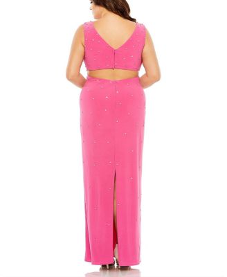 Plus Rhinestone Embellished Open Back Jersey  Gown