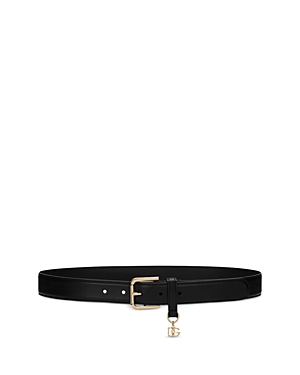 Dolce & Gabbana Women's Logo Charm Leather Belt In Black
