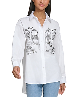 Karl Lagerfeld Cotton Graphic Print Shirt In White