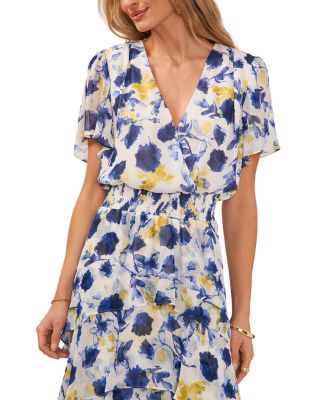 Floral Print Flutter Sleeve Tiered Ruffle Midi Dress